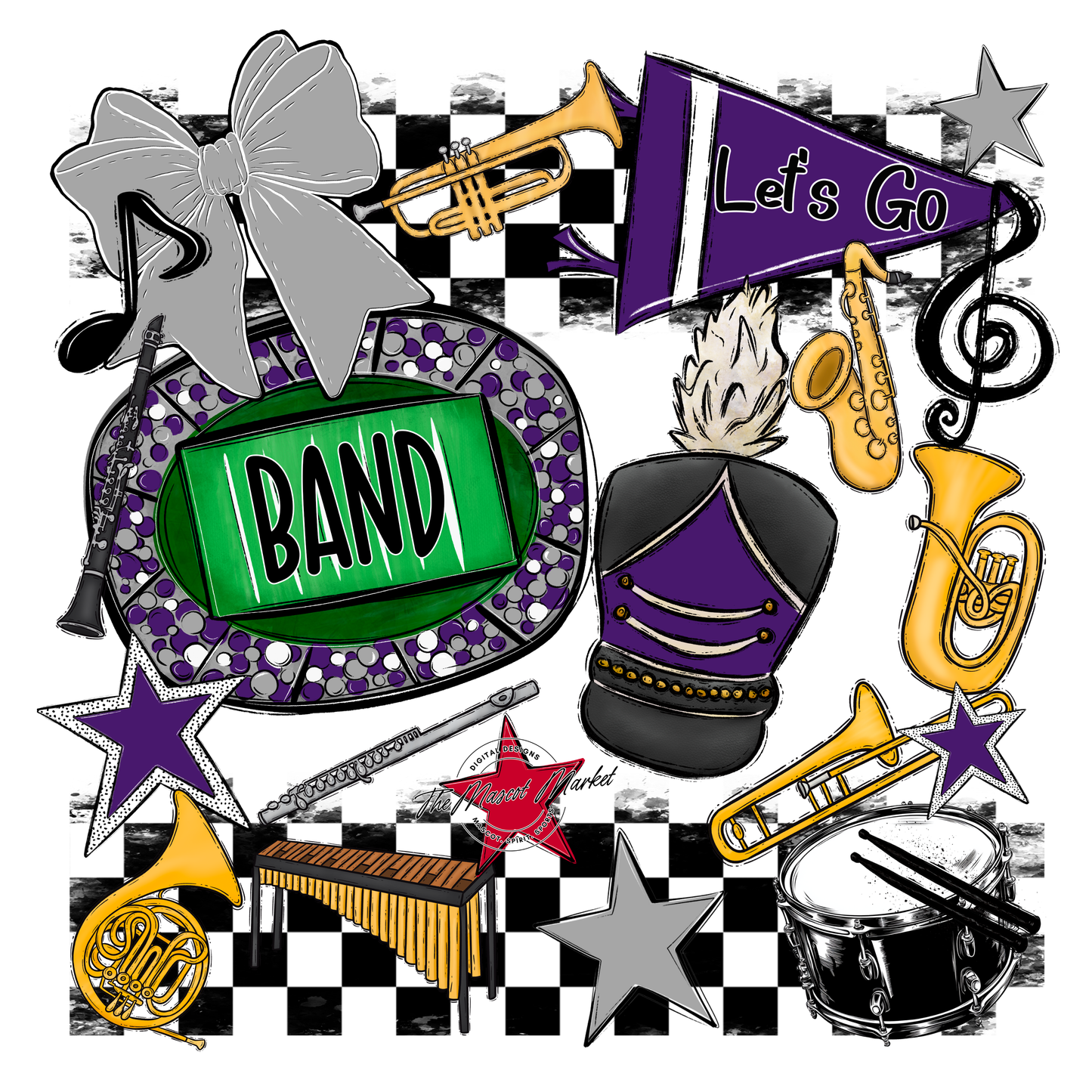 Band Checkers Spirit Design-Purple-Grey