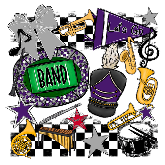 Band Checkers Spirit Design-Purple-Grey