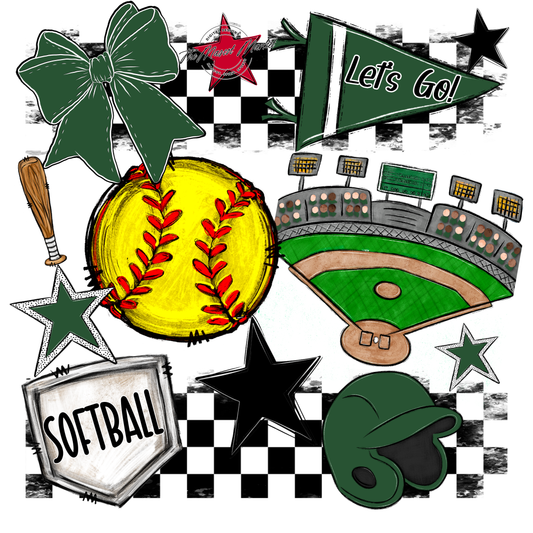Softball Checkers Spirit Design-Green