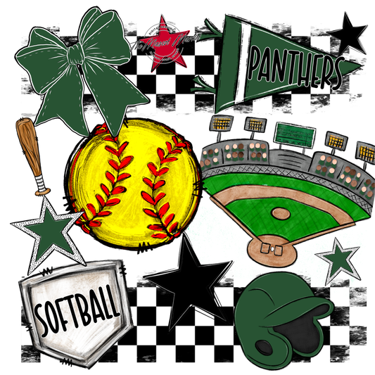 Panthers Checkers Softball Spirit Design-Green