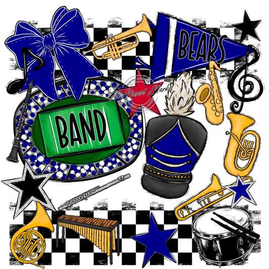 Bears Band Checkers Design-Blue