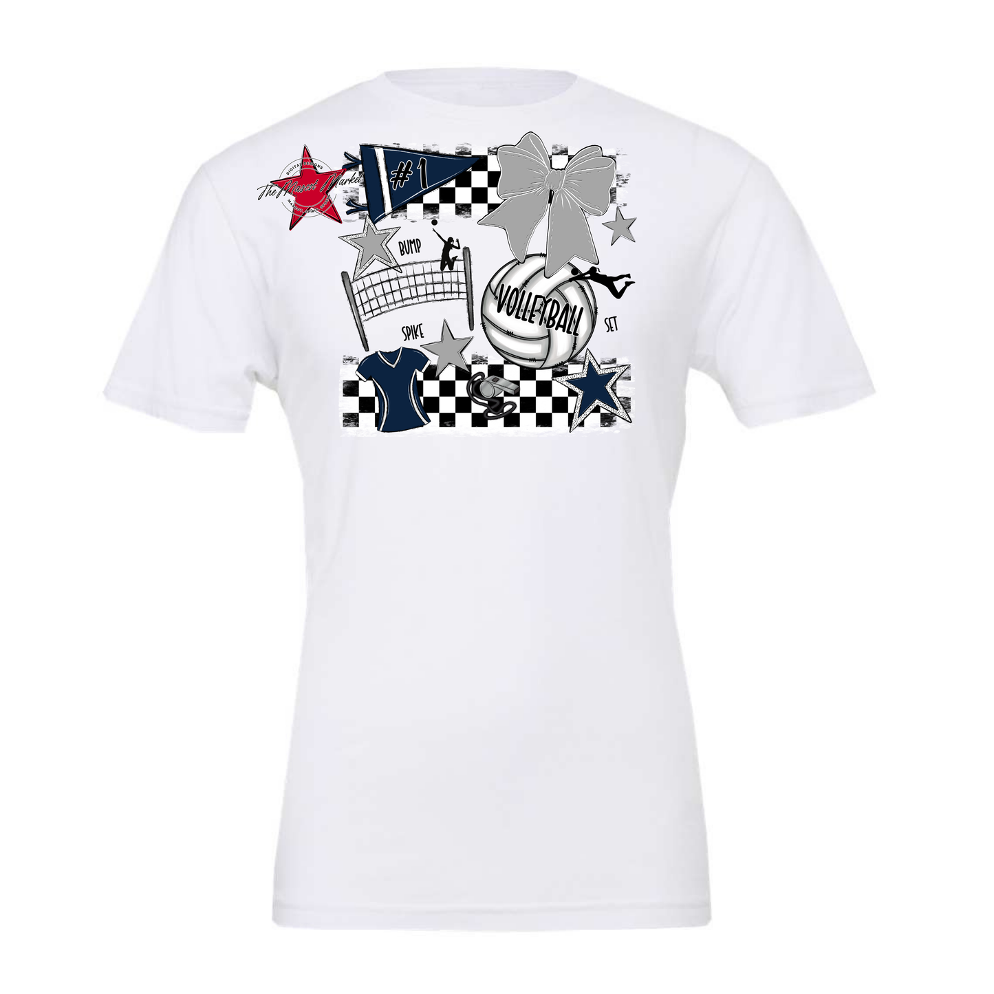 Volleyball Checkers Spirit Design-Navy-Grey