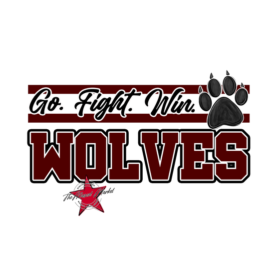 Wolves Go Fight Win Mascot Lines-Maroon