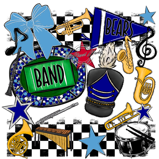 Bears Band Checkers Design-Blue-Carolina Blue
