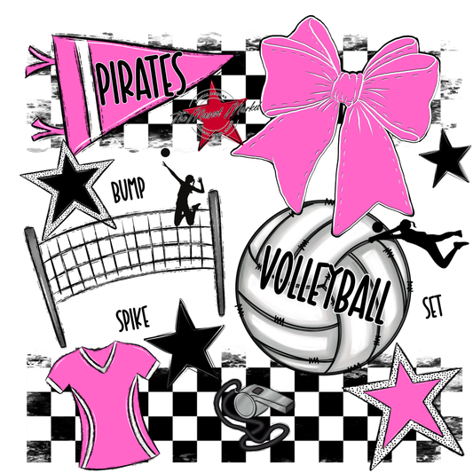 Pirates Checkers Volleyball Spirit Design-Baby Pink