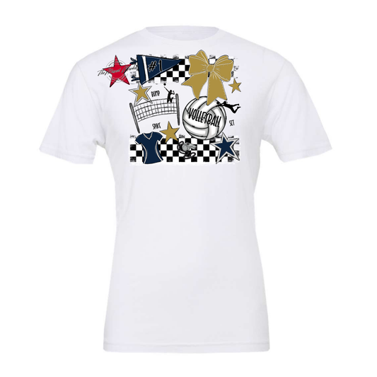 Volleyball Checkers Spirit Design-Navy-Gold