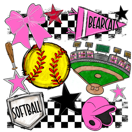 Bearcats Softball Checkers Design-Baby Pink