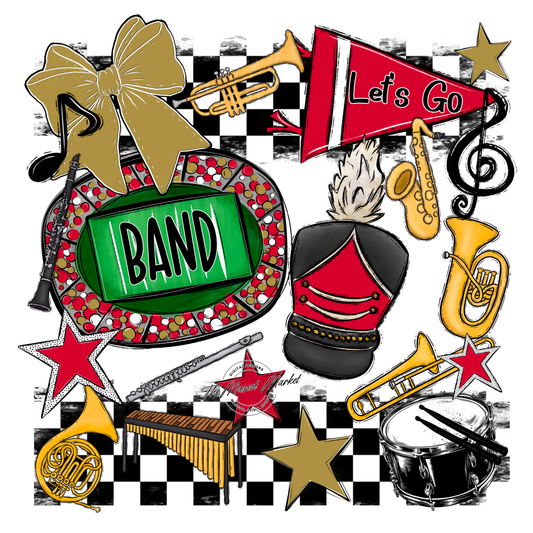 Band Checkers Spirit Design-Red-Gold