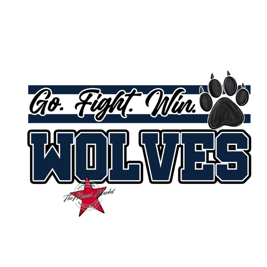 Wolves Go Fight Win Mascot Lines-Navy