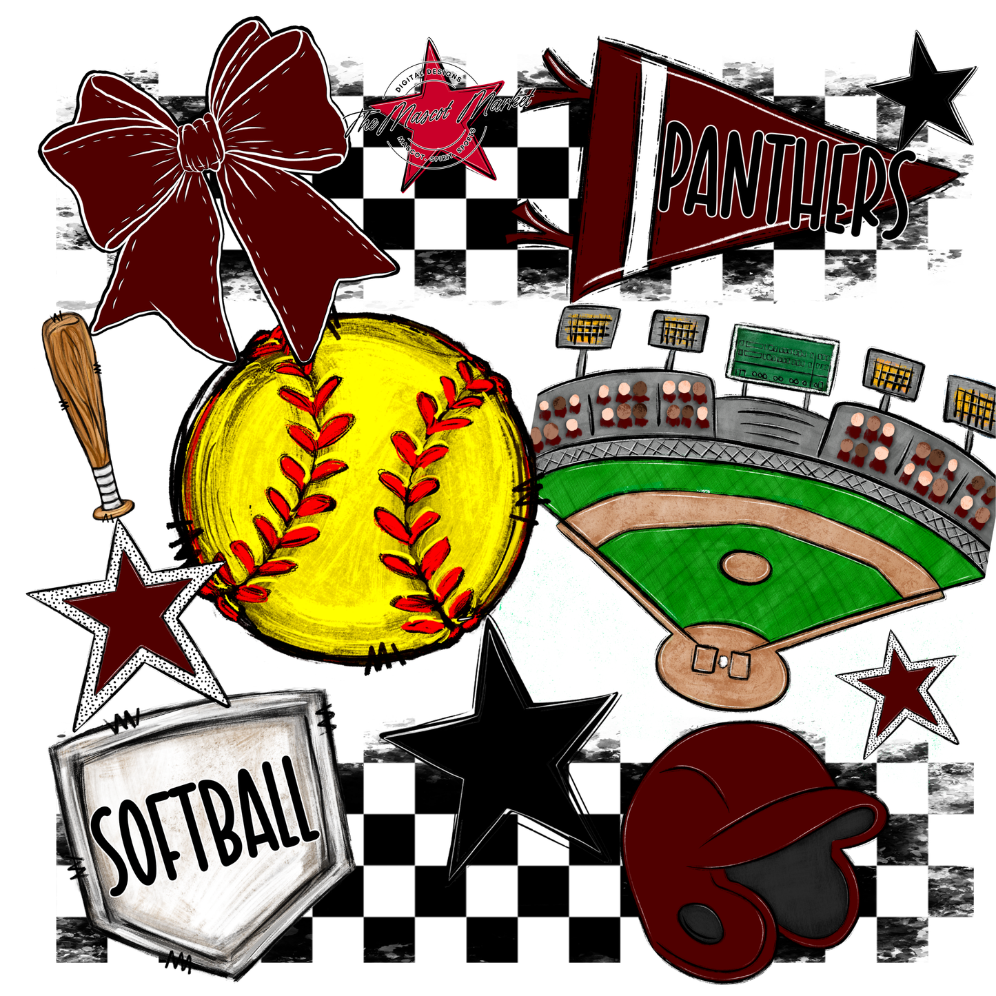 Panthers Checkers Softball Spirit Design-Maroon