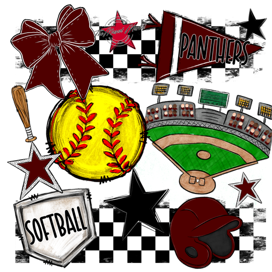 Panthers Checkers Softball Spirit Design-Maroon