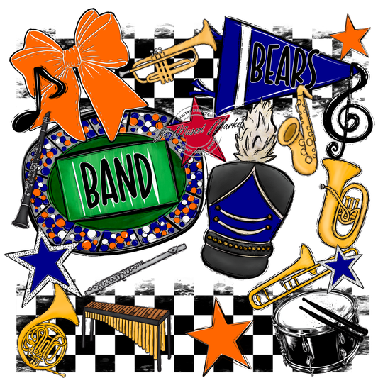 Bears Band Checkers Design-Blue-Orange