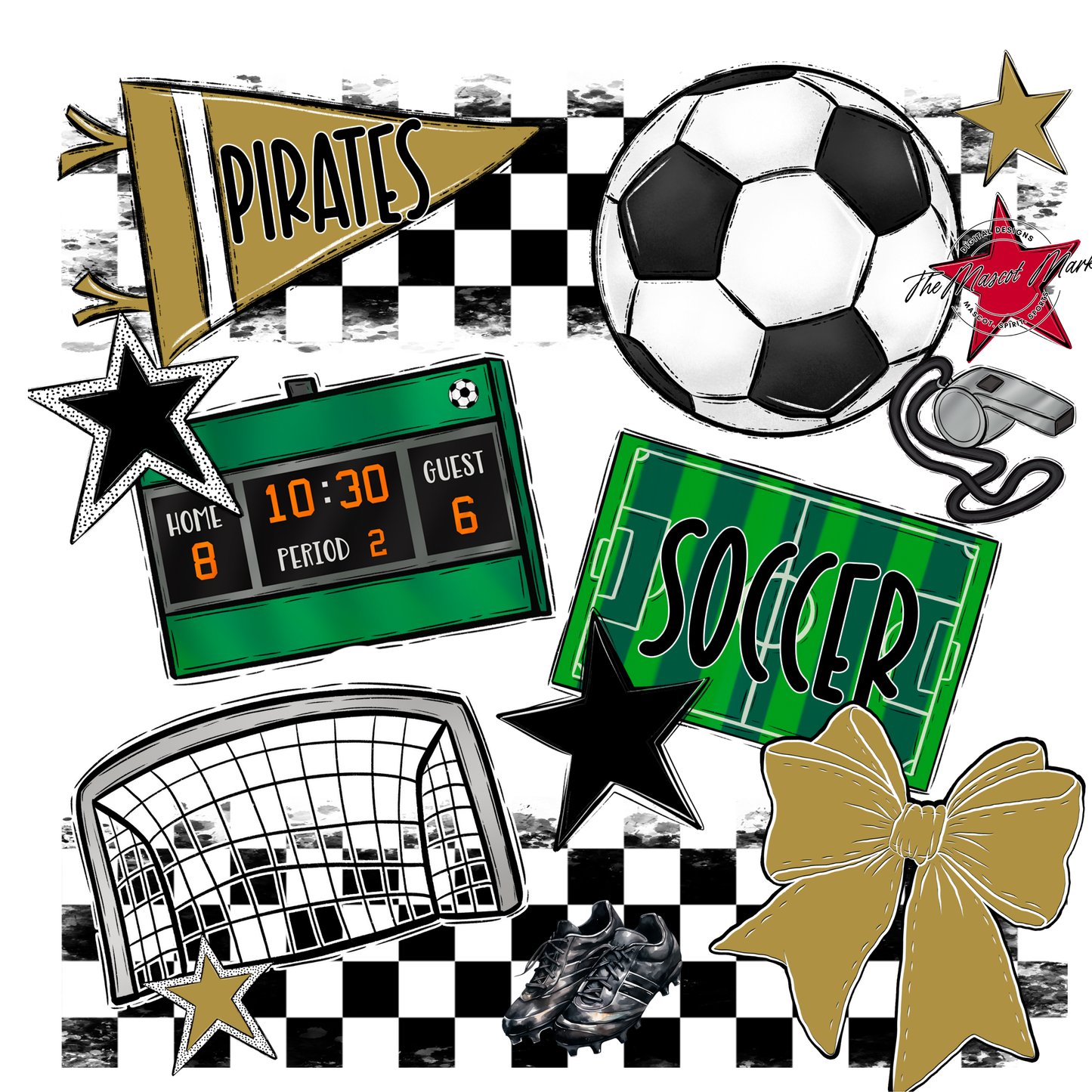 Pirates Checkers Soccer Spirit Design-Gold