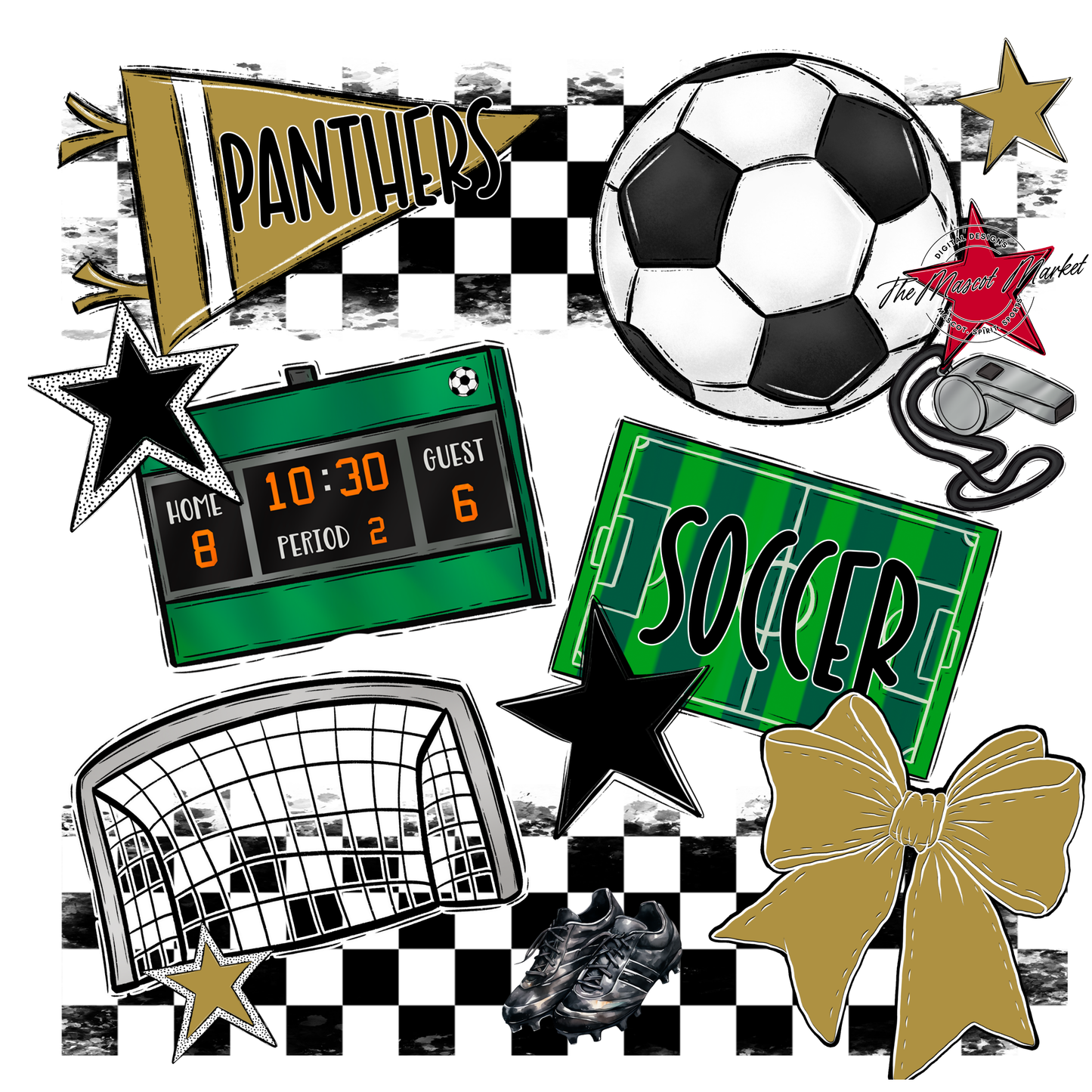 Panthers Checkers Soccer Spirit Design-Gold
