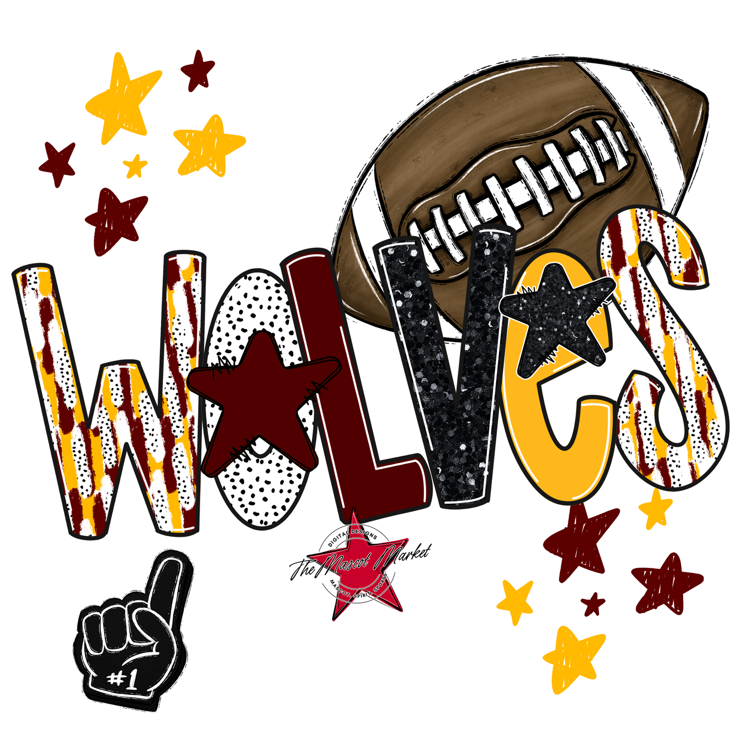 Wolves Football Scrape-Maroon-Yellow