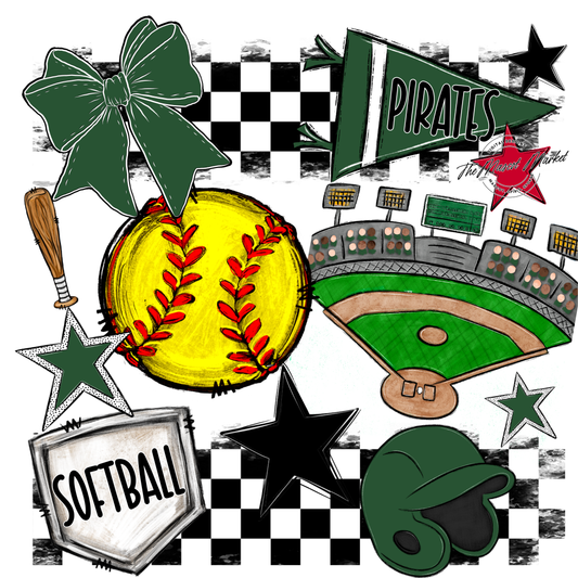 Pirates Checkers Softball Spirit Design-Green