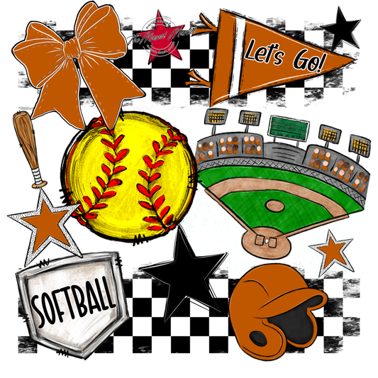Softball Checkers Spirit Design-Burnt Orange