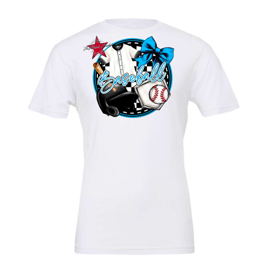Circle Baseball Design w Bow-Carolina Blue