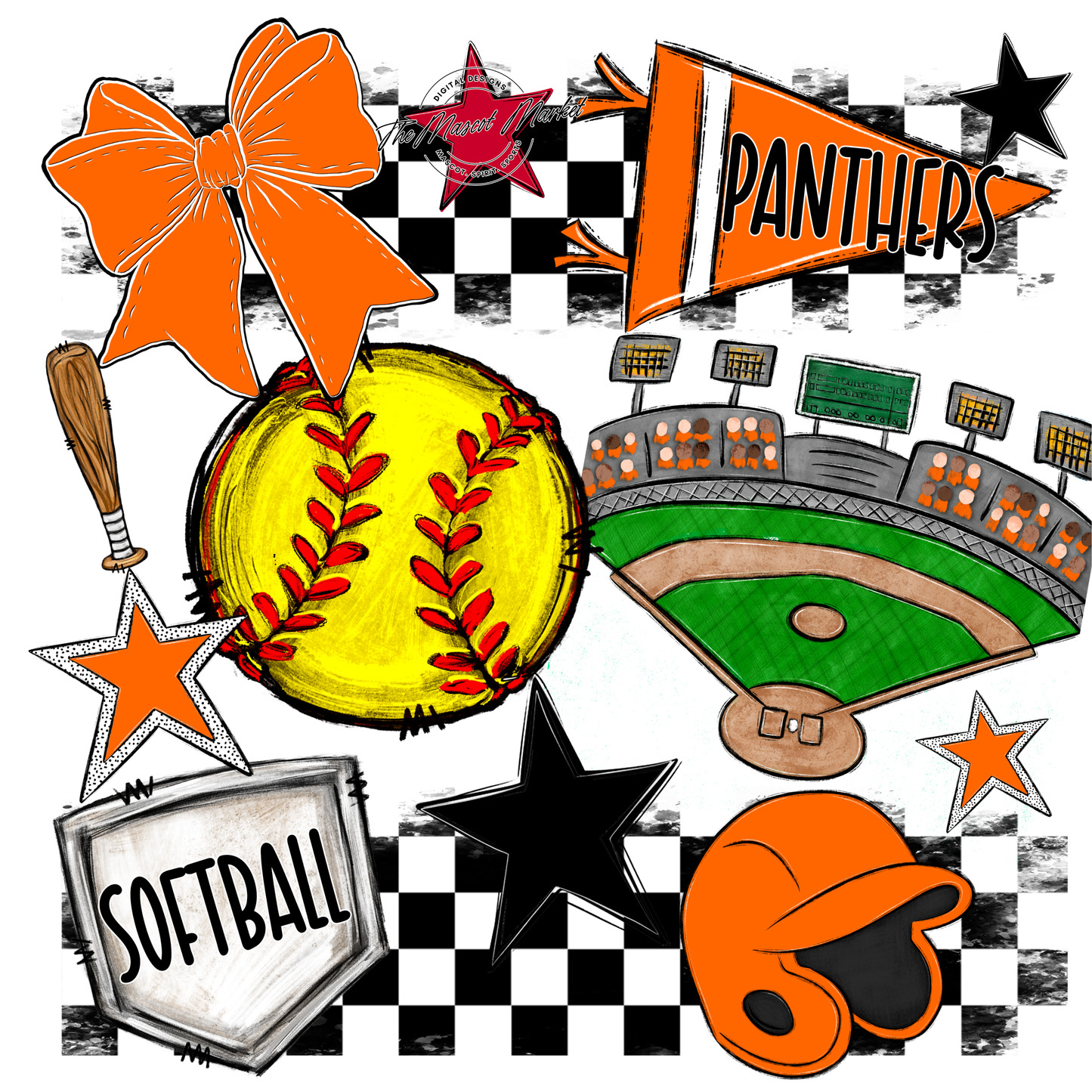 Panthers Checkers Softball Spirit Design-Orange