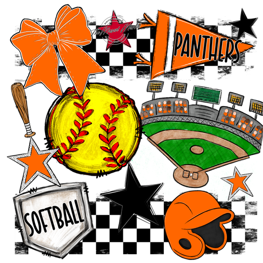 Panthers Checkers Softball Spirit Design-Orange