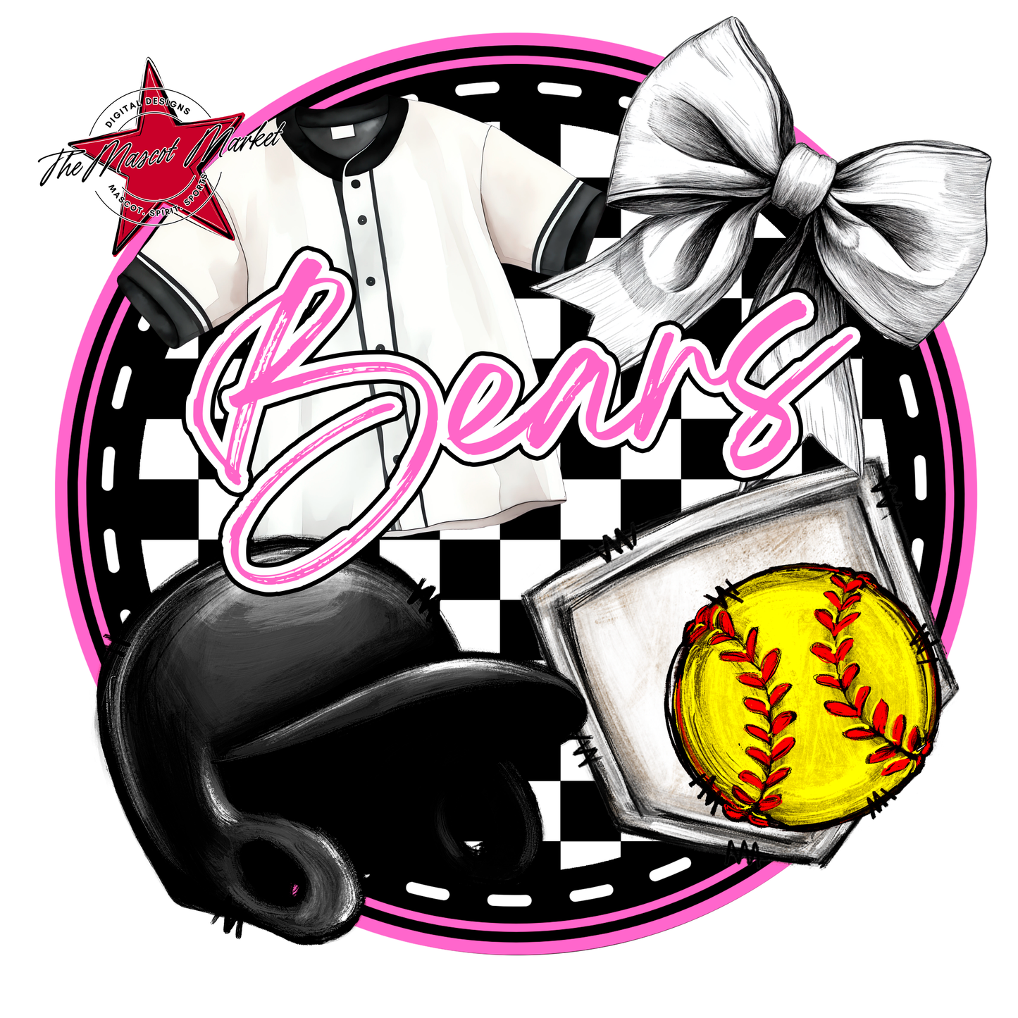 Bears Circle Softball Design-Baby Pink