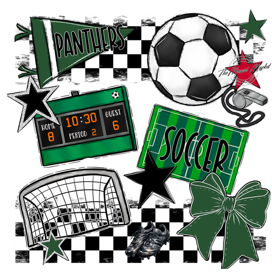 Panthers Checkers Soccer Spirit Design-Green