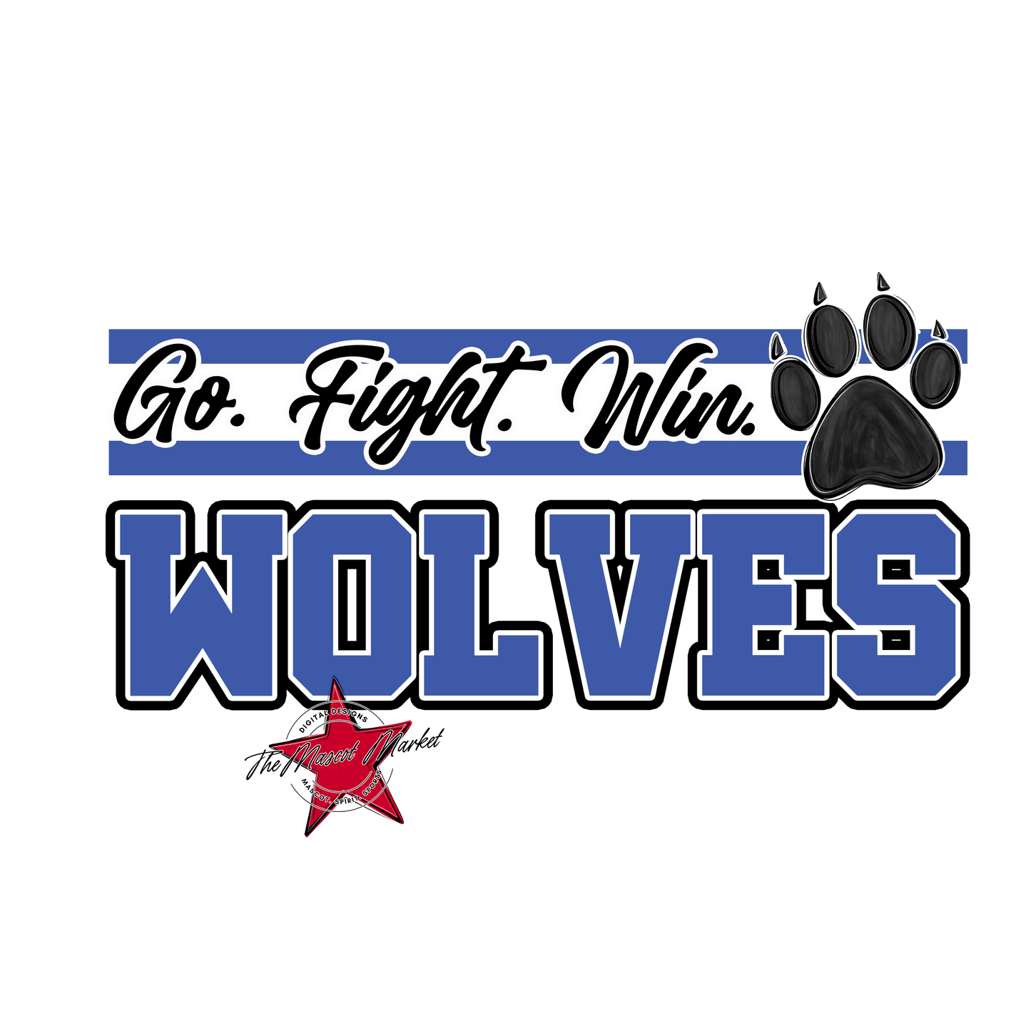 Wolves Go Fight Win Mascot Lines-Off Blue