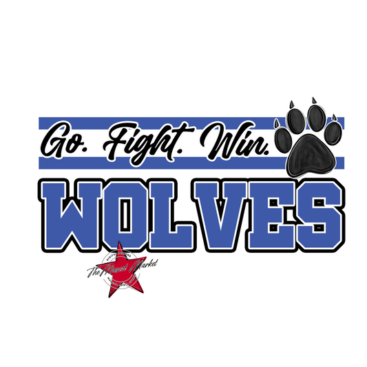 Wolves Go Fight Win Mascot Lines-Off Blue
