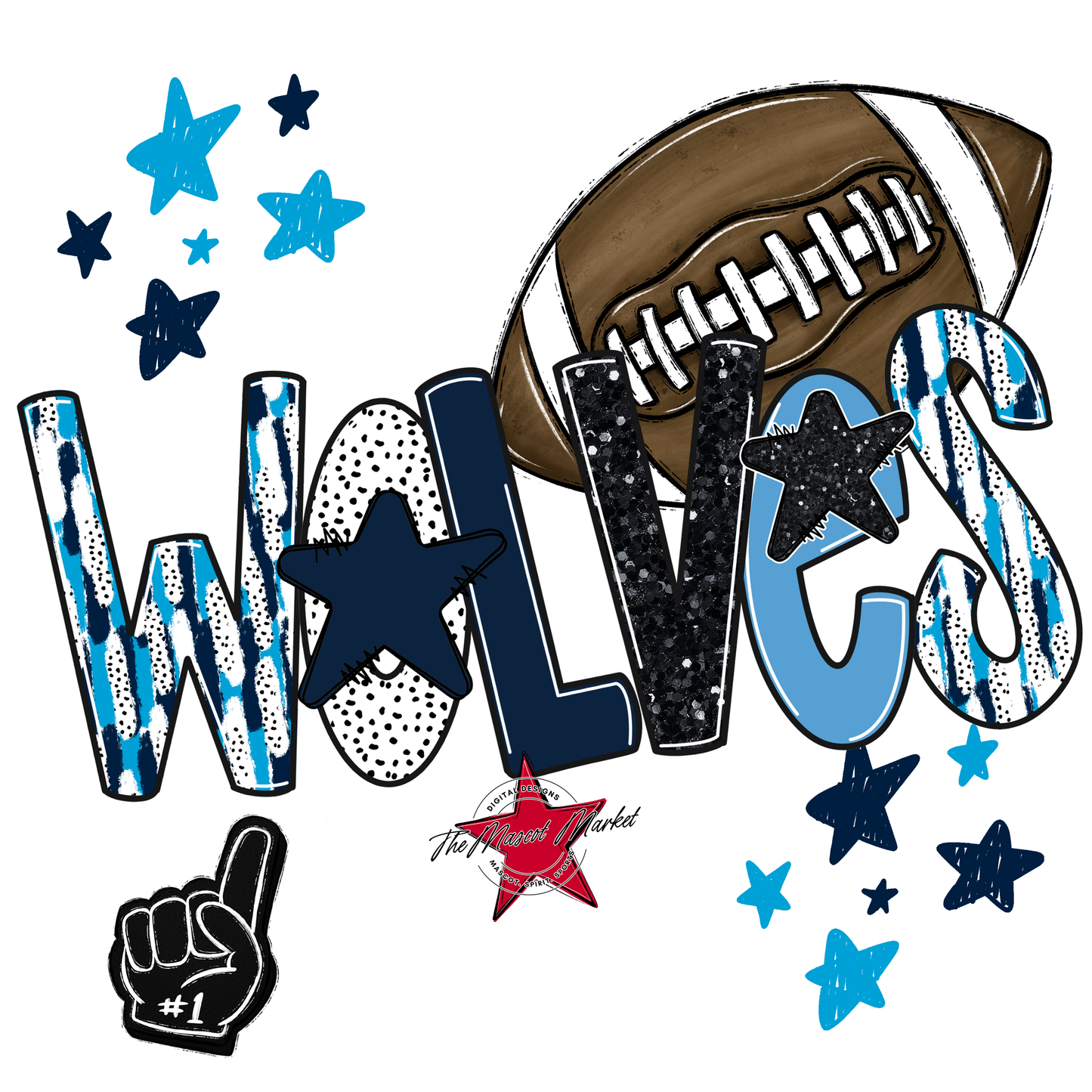 Wolves Football Scrape-Navy-Carolina Blue