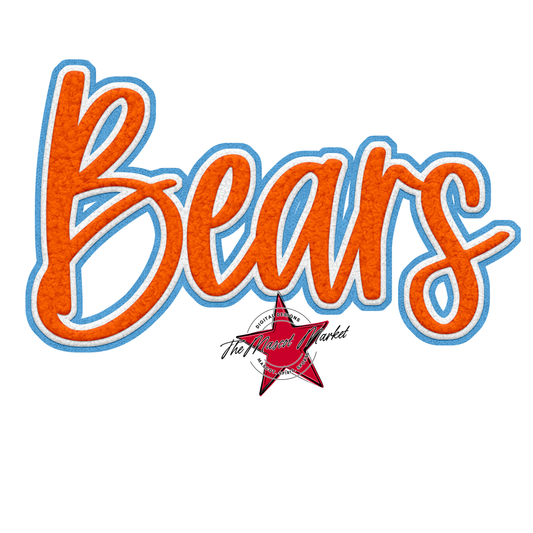 Bears Faux Chenille Patch Design-Carolina Blue-Orange