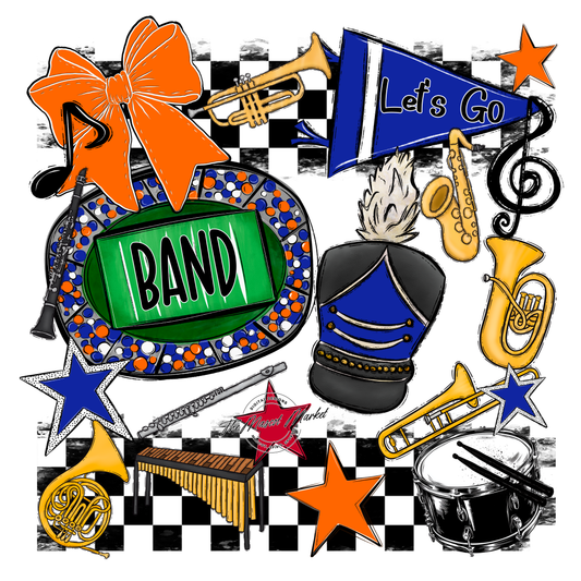 Band Checkers Spirit Design-Royal Blue-Orange