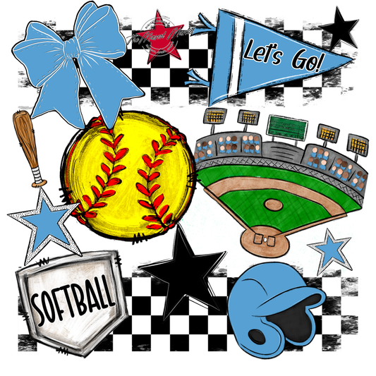Softball Checkers Spirit Design-Carolina Blue