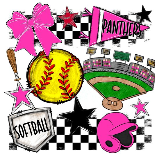 Panthers Checkers Softball Spirit Design-Pink