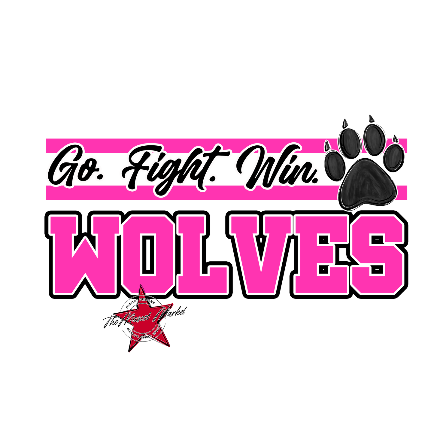 Wolves Go Fight Win Mascot Lines-Pink