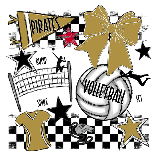 Pirates Checkers Volleyball Spirit Design-Gold