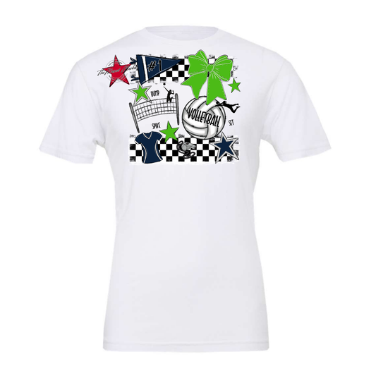 Volleyball Checkers Spirit Design-Navy-Bright Green