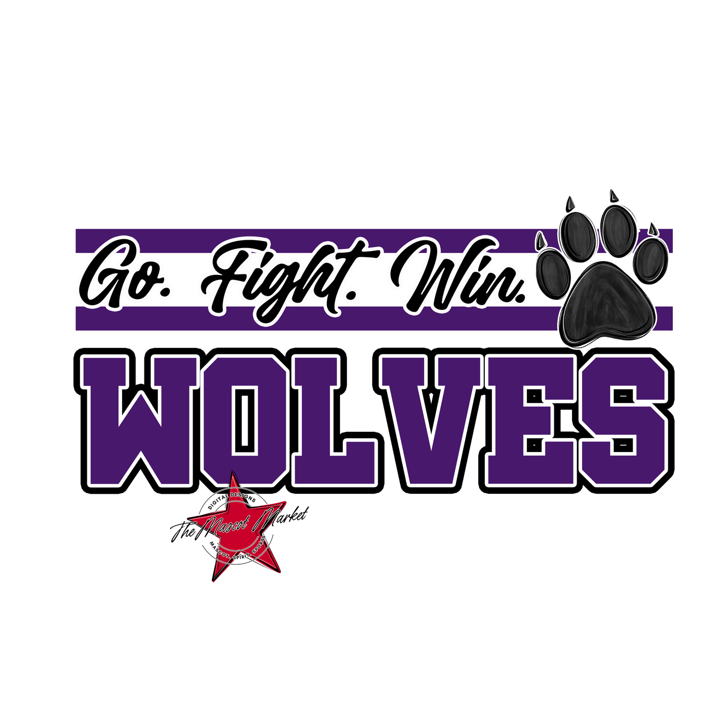 Wolves Go Fight Win Mascot Lines-Purple