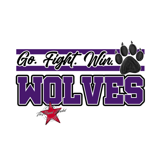 Wolves Go Fight Win Mascot Lines-Purple