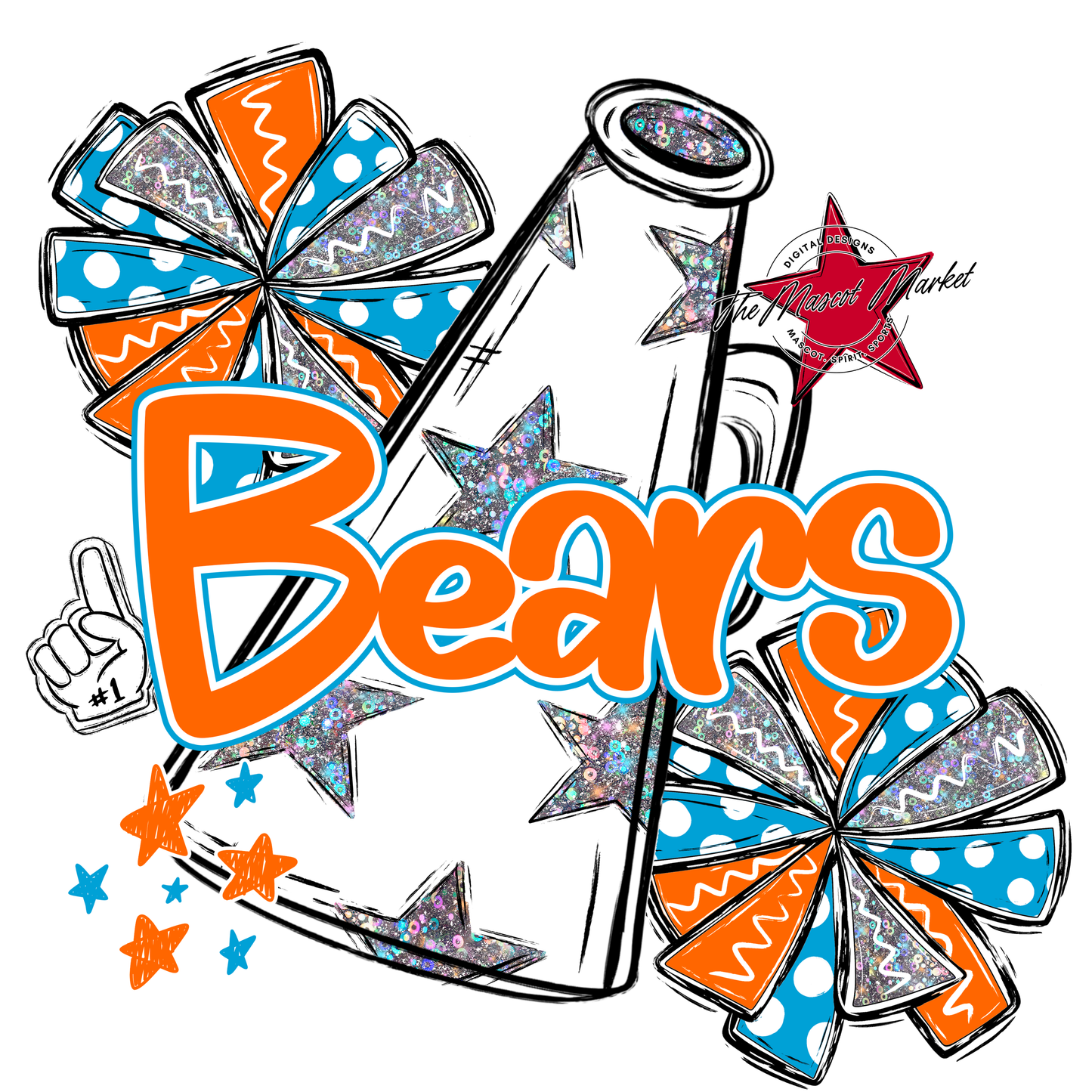 Bears Megaphone Alpha Design-Carolina Blue-Orange