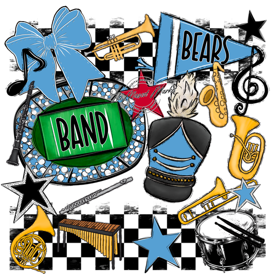 Bears Band Checkers Design-Carolina Blue