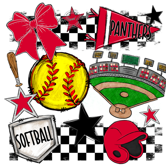 Panthers Checkers Softball Spirit Design-Red
