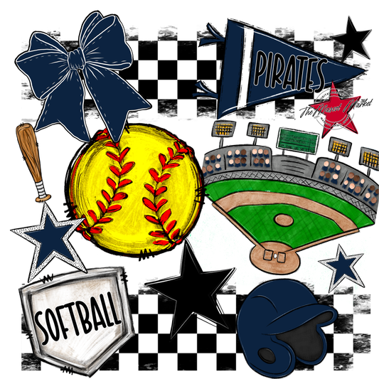 Pirates Checkers Softball Spirit Design-Navy