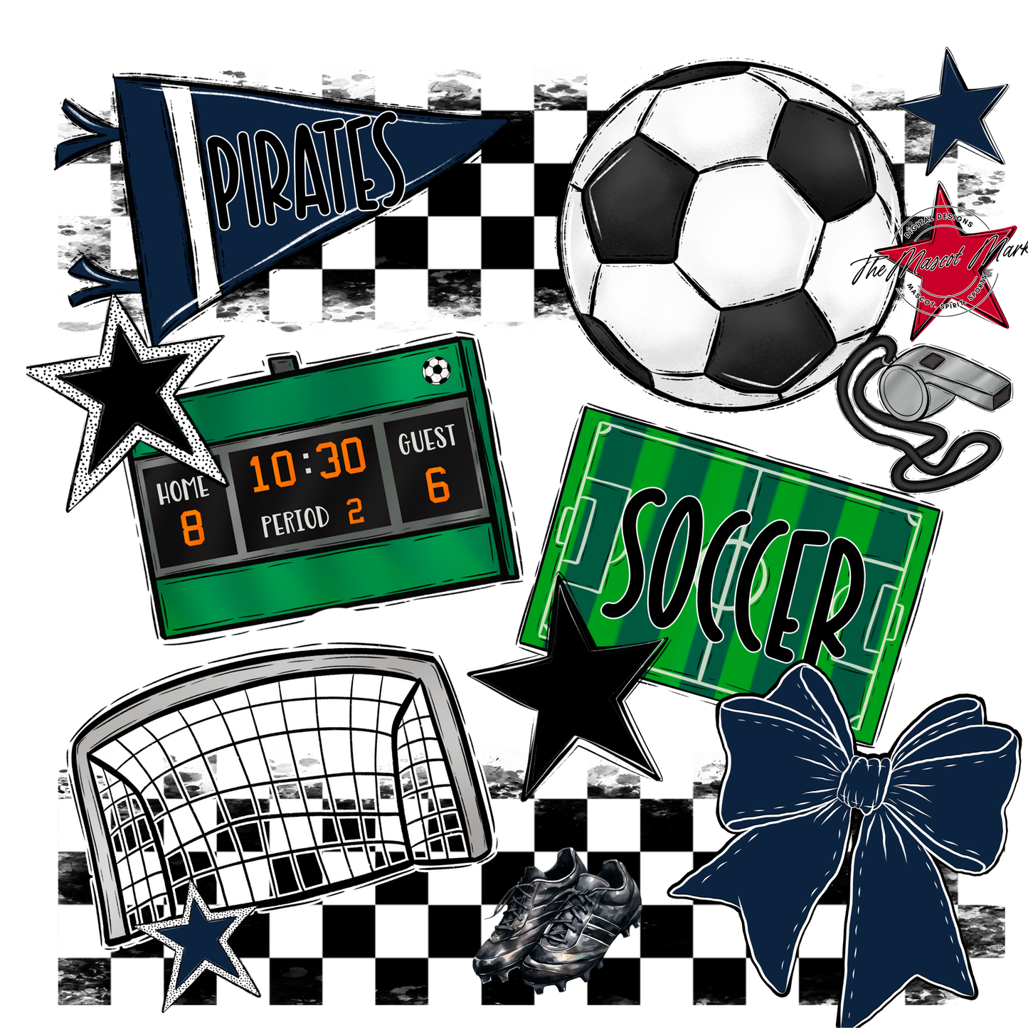 Pirates Checkers Soccer Spirit Design-Navy