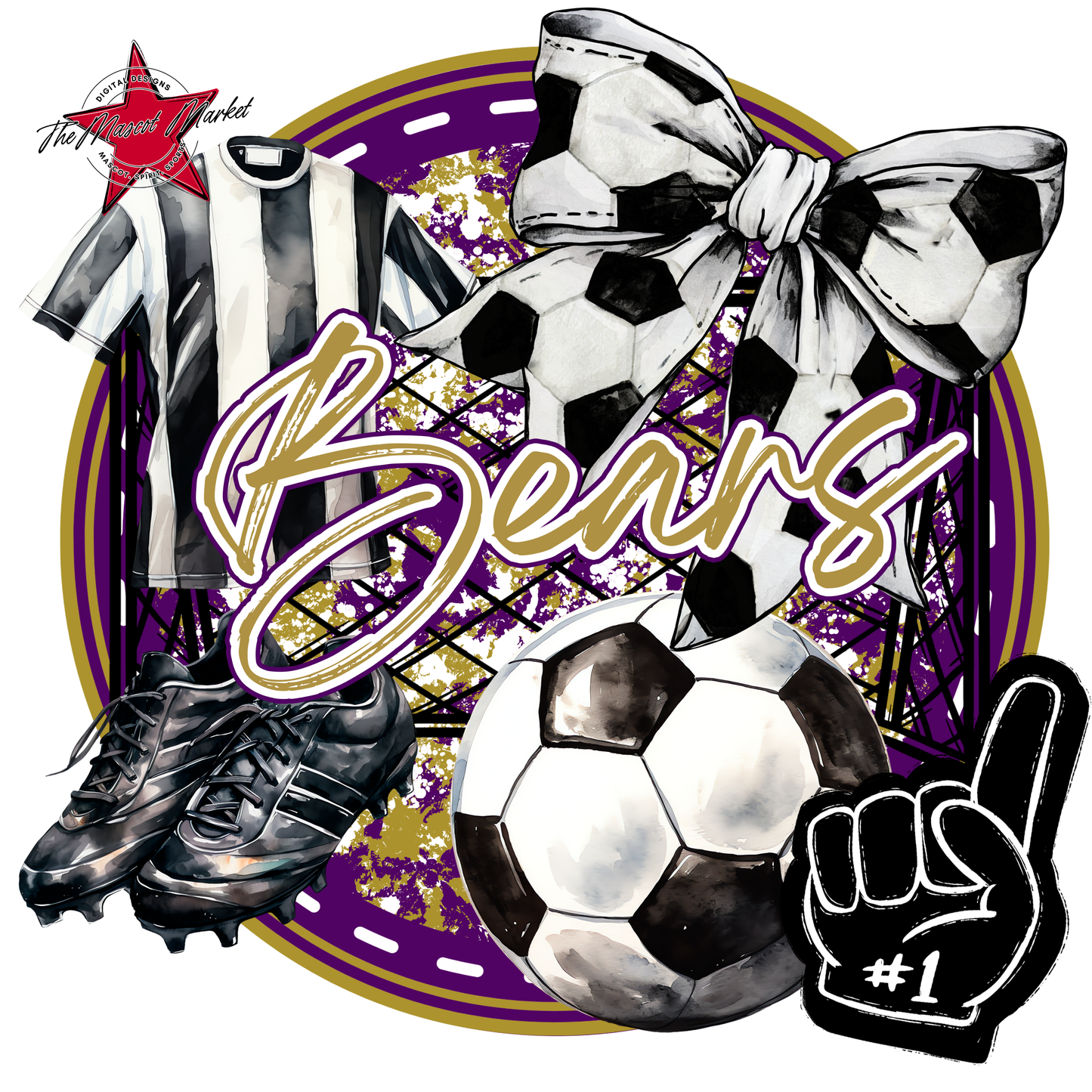 Bears Circle Soccer Design-Purple-Gold