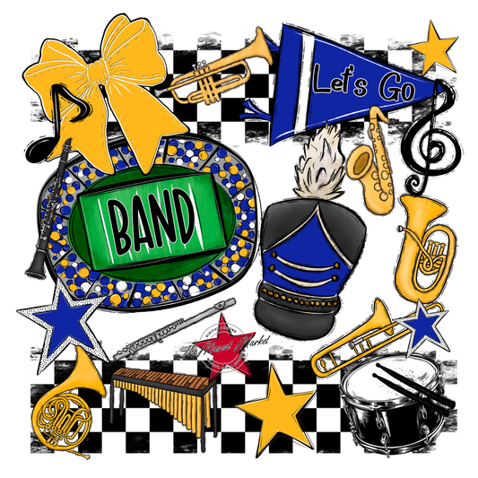 Band Checkers Spirit Design-Royal Blue-Yellow