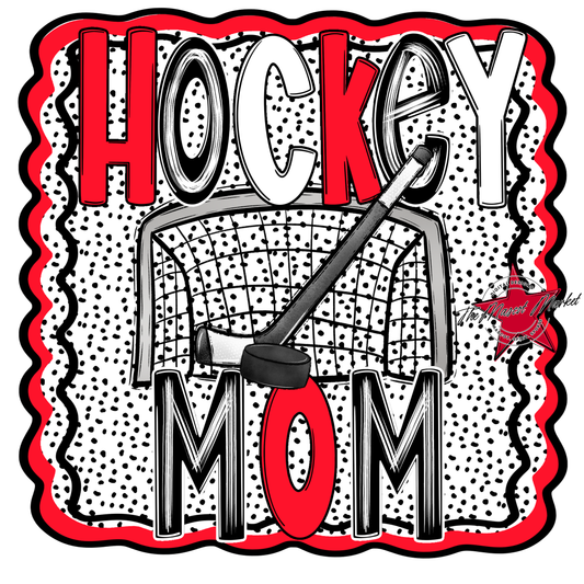 Hockey Mom Dot Design-Bright Red