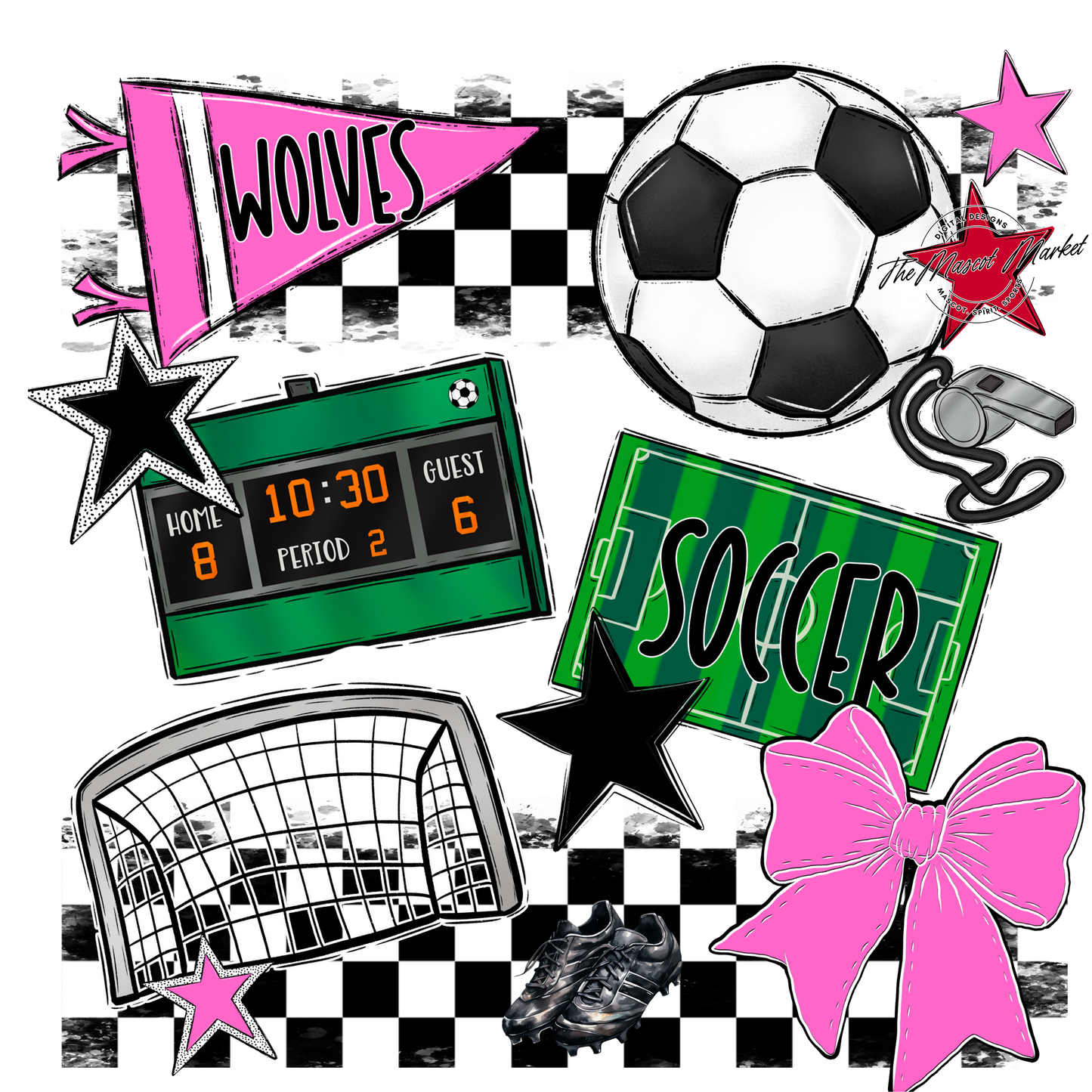 Wolves Checkers Soccer Spirit Design-Baby Pink