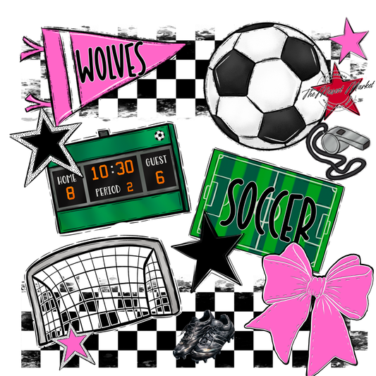 Wolves Checkers Soccer Spirit Design-Baby Pink