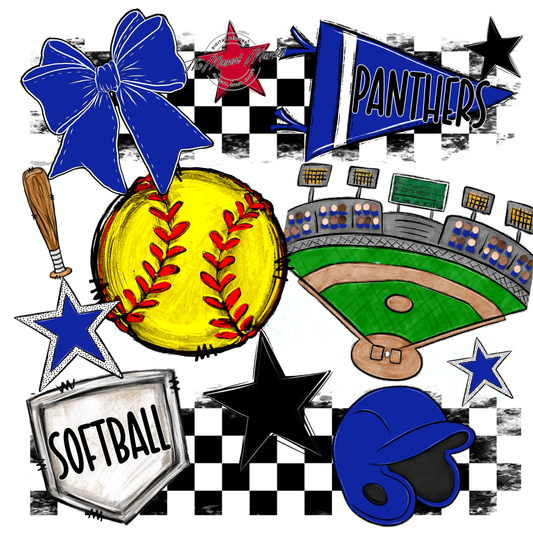 Panthers Checkers Softball Spirit Design-Royal Blue
