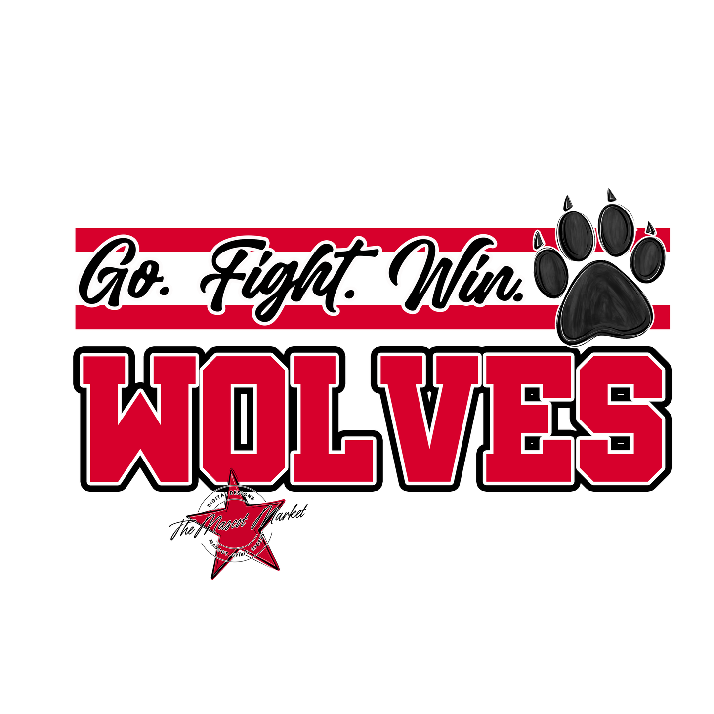 Wolves Go Fight Win Mascot Lines-Red